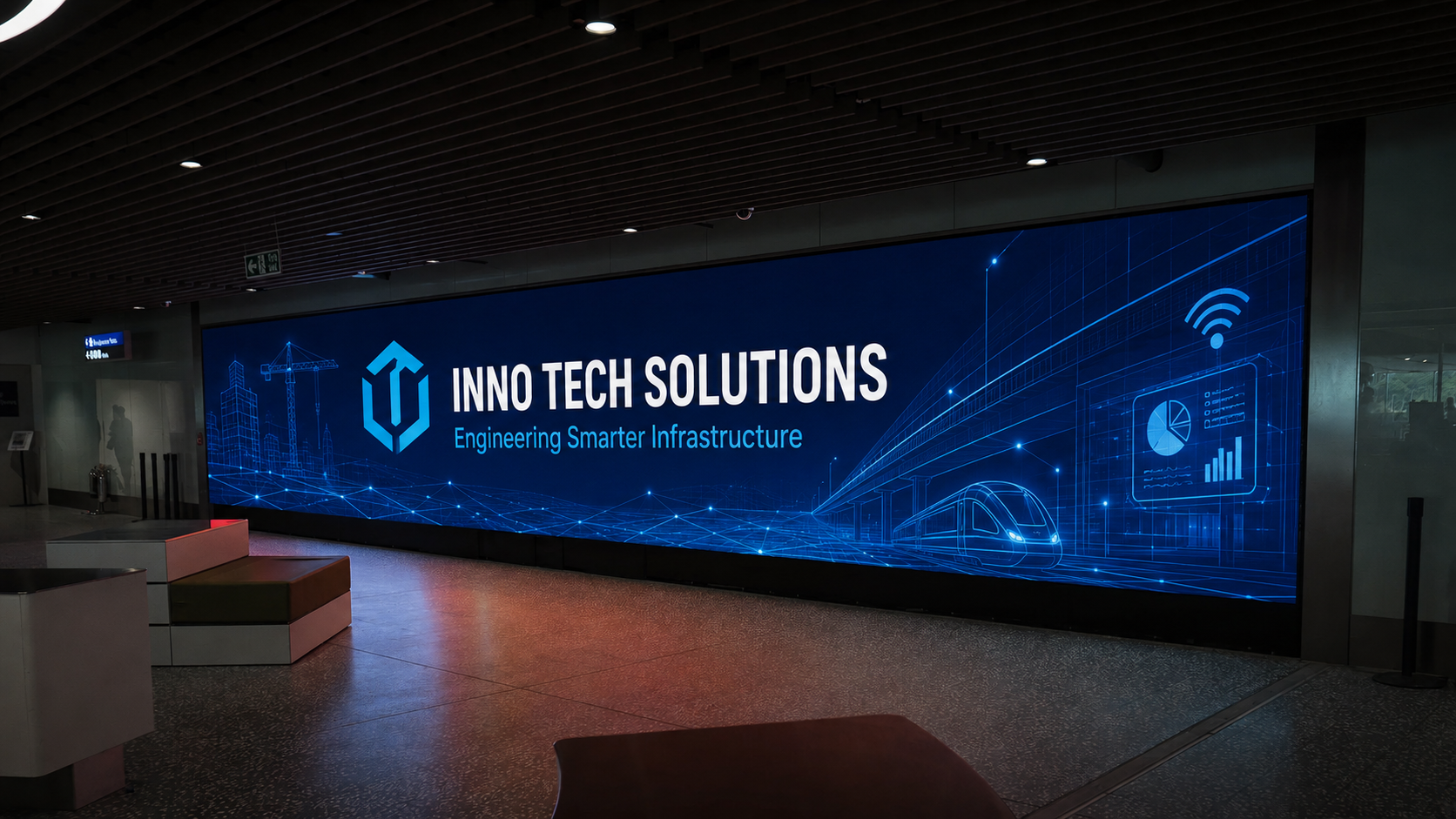 Inno Tech Solutions digital infrastructure display in a modern public space